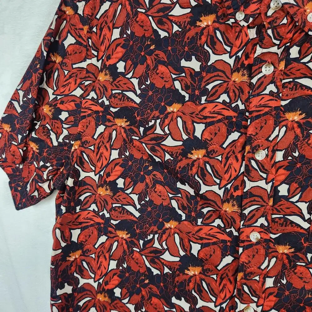 Banana Republic SS Button Up Hawaiian Tropical Shirt Red Slim‎ Fit Sz L